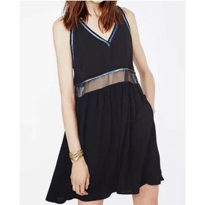 Maje The Ruben Black & Blue Trim Silk Sleeveless Chiffon Dress size Medium